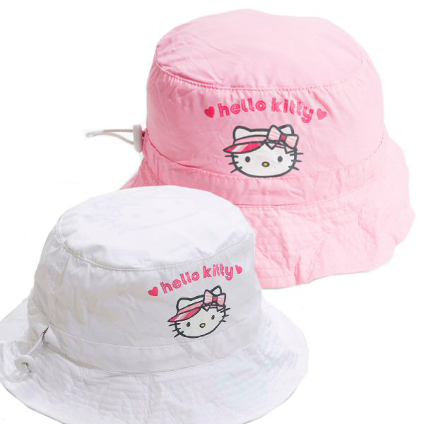 Hello Kitty Regenhut grössenverstellbar durch elastisches Zugband in pink oder weiss, Hello Kitty Waterproof Hat with adjustable drawstring in pink or white